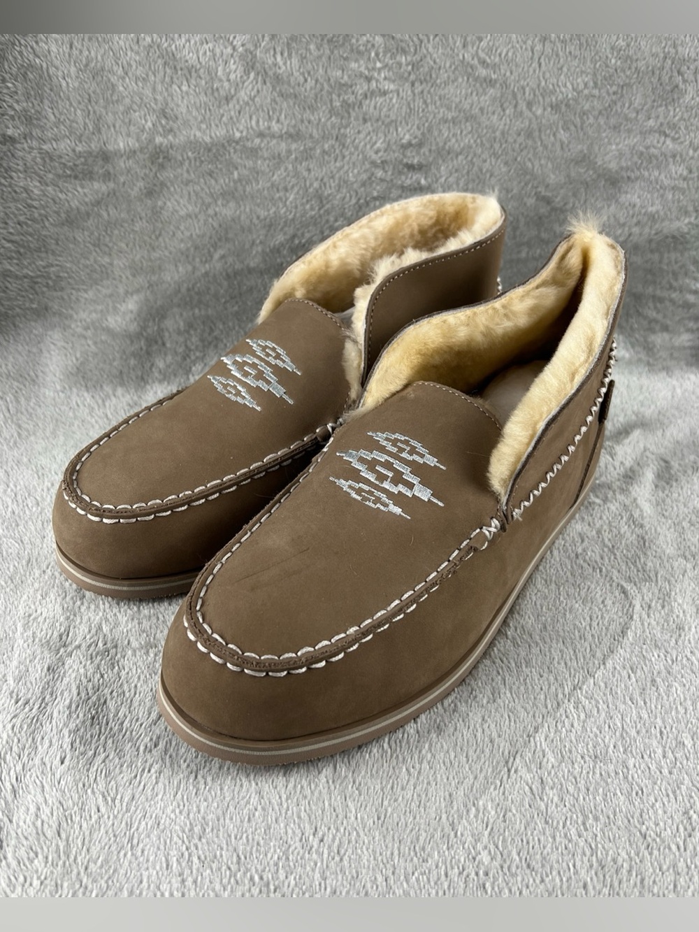 Women's HARI MARI Alta Tan Suede Shearling Lined House Slippers, size 8